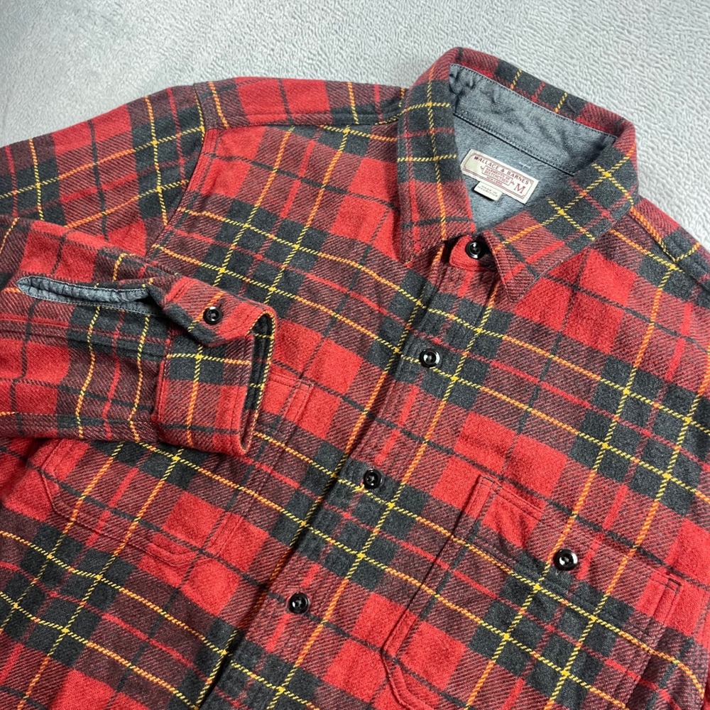 Wallace & Barnes J.Crew Heavyweight Flannel Shirt Mens Medium Red Plaid E4467